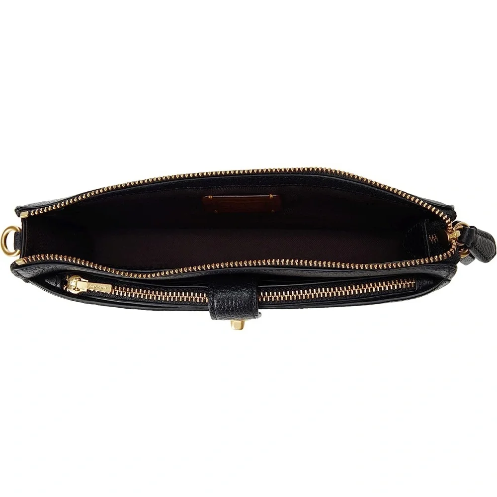 Coach Pebbled Leather Black Crossbody Wristlet - Picture 13 of 14